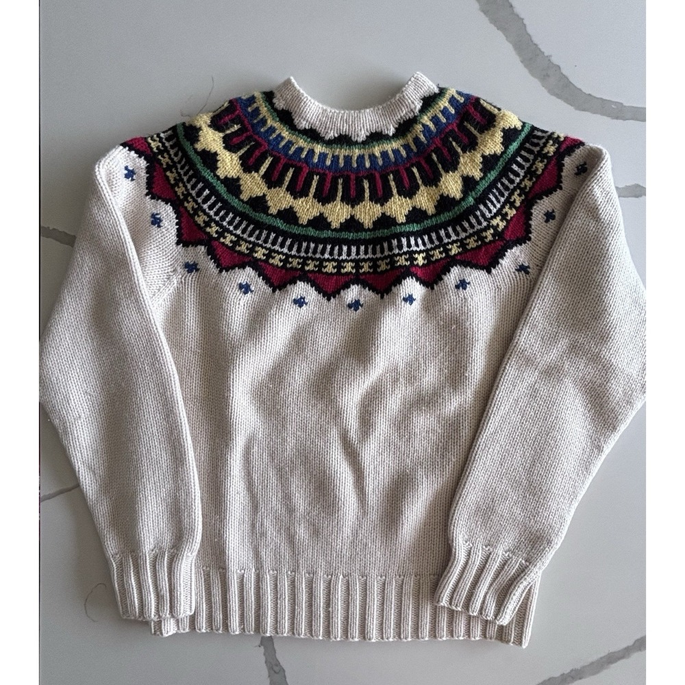 Vintage Polo Ralph Lauren Hand Knit Fair Isle Lambs Wool Cream Size L